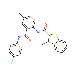 Cc1ccc(NC(=O)c2sc3ccccc3c2C)c(C(=O)Nc2ccc(F)cc2)c1 ZINC000013487505