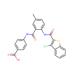 Cc1ccc(NC(=O)c2sc3ccccc3c2Cl)c(C(=O)Nc2ccc(C(=O)O)cc2)c1 ZINC000013487471