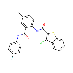 Cc1ccc(NC(=O)c2sc3ccccc3c2Cl)c(C(=O)Nc2ccc(F)cc2)c1 ZINC000001033024