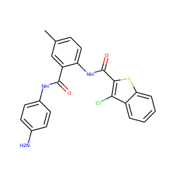 Cc1ccc(NC(=O)c2sc3ccccc3c2Cl)c(C(=O)Nc2ccc(N)cc2)c1 ZINC000013487475