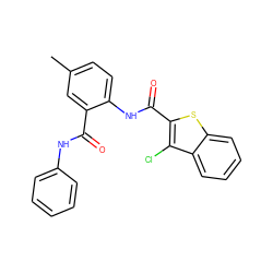 Cc1ccc(NC(=O)c2sc3ccccc3c2Cl)c(C(=O)Nc2ccccc2)c1 ZINC000013487464