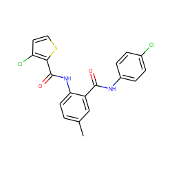 Cc1ccc(NC(=O)c2sccc2Cl)c(C(=O)Nc2ccc(Cl)cc2)c1 ZINC000013487509