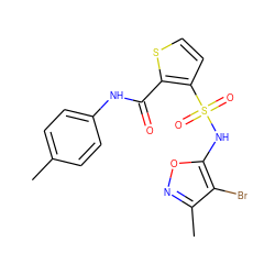 Cc1ccc(NC(=O)c2sccc2S(=O)(=O)Nc2onc(C)c2Br)cc1 ZINC000013815574