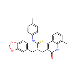 Cc1ccc(NC(=S)N(Cc2ccc3c(c2)OCO3)Cc2cc3cccc(C)c3[nH]c2=O)cc1 ZINC000000875118