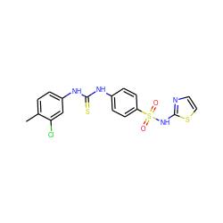 Cc1ccc(NC(=S)Nc2ccc(S(=O)(=O)Nc3nccs3)cc2)cc1Cl ZINC000040827693