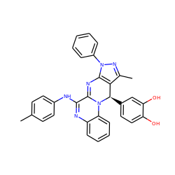 Cc1ccc(NC2=Nc3ccccc3N3C2=Nc2c(c(C)nn2-c2ccccc2)[C@H]3c2ccc(O)c(O)c2)cc1 ZINC000002368884