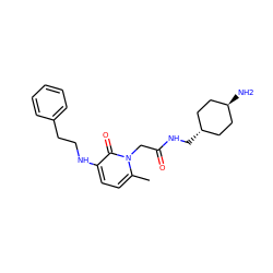 Cc1ccc(NCCc2ccccc2)c(=O)n1CC(=O)NC[C@H]1CC[C@H](N)CC1 ZINC000254004853