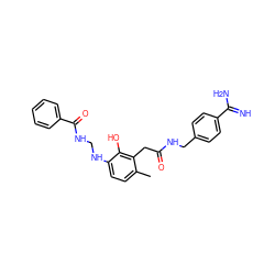 Cc1ccc(NCNC(=O)c2ccccc2)c(O)c1CC(=O)NCc1ccc(C(=N)N)cc1 ZINC000028570415