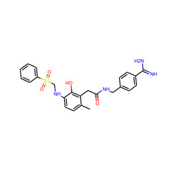 Cc1ccc(NCS(=O)(=O)c2ccccc2)c(O)c1CC(=O)NCc1ccc(C(=N)N)cc1 ZINC000028568885