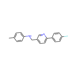 Cc1ccc(NCc2ccc(-c3ccc(F)cc3)nc2)cc1 ZINC000063539514