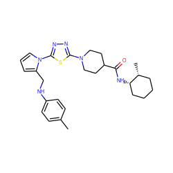 Cc1ccc(NCc2cccn2-c2nnc(N3CCC(C(=O)N[C@H]4CCCC[C@H]4C)CC3)s2)cc1 ZINC000020387927