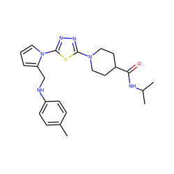 Cc1ccc(NCc2cccn2-c2nnc(N3CCC(C(=O)NC(C)C)CC3)s2)cc1 ZINC000008605293