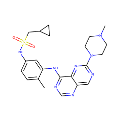 Cc1ccc(NS(=O)(=O)CC2CC2)cc1Nc1ncnc2cnc(N3CCN(C)CC3)nc12 ZINC000166157221