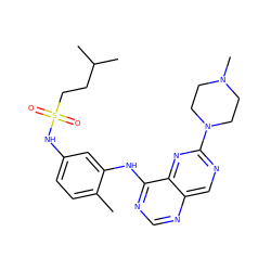 Cc1ccc(NS(=O)(=O)CCC(C)C)cc1Nc1ncnc2cnc(N3CCN(C)CC3)nc12 ZINC000166186175