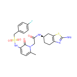 Cc1ccc(NS(=O)(=O)Cc2ccc(F)cc2)c(=O)n1CC(=O)N[C@@H]1CCc2nc(N)sc2C1 ZINC000026968639