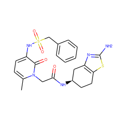 Cc1ccc(NS(=O)(=O)Cc2ccccc2)c(=O)n1CC(=O)N[C@@H]1CCc2sc(N)nc2C1 ZINC000026954676