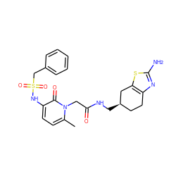 Cc1ccc(NS(=O)(=O)Cc2ccccc2)c(=O)n1CC(=O)NC[C@@H]1CCc2nc(N)sc2C1 ZINC000013539147