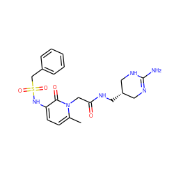 Cc1ccc(NS(=O)(=O)Cc2ccccc2)c(=O)n1CC(=O)NC[C@H]1CN=C(N)NC1 ZINC000011688199