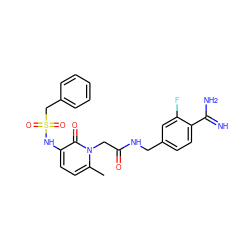 Cc1ccc(NS(=O)(=O)Cc2ccccc2)c(=O)n1CC(=O)NCc1ccc(C(=N)N)c(F)c1 ZINC000001909869