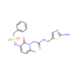 Cc1ccc(NS(=O)(=O)Cc2ccccc2)c(=O)n1CC(=O)NCc1cnc(N)s1 ZINC000028564027