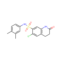 Cc1ccc(NS(=O)(=O)c2cc3c(cc2Cl)CCC(=O)N3)cc1C ZINC000064586004