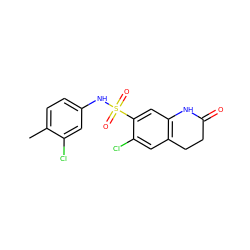 Cc1ccc(NS(=O)(=O)c2cc3c(cc2Cl)CCC(=O)N3)cc1Cl ZINC000064235492