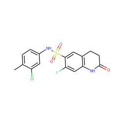 Cc1ccc(NS(=O)(=O)c2cc3c(cc2F)NC(=O)CC3)cc1Cl ZINC000047328581