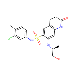 Cc1ccc(NS(=O)(=O)c2cc3c(cc2N[C@@H](C)CO)NC(=O)CC3)cc1Cl ZINC000073389146