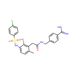 Cc1ccc(NS(=O)(=O)c2ccc(Cl)cc2)c(O)c1CC(=O)NCc1ccc(C(=N)N)cc1 ZINC000028568884