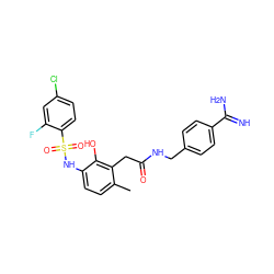 Cc1ccc(NS(=O)(=O)c2ccc(Cl)cc2F)c(O)c1CC(=O)NCc1ccc(C(=N)N)cc1 ZINC000028570188