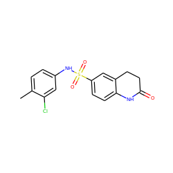 Cc1ccc(NS(=O)(=O)c2ccc3c(c2)CCC(=O)N3)cc1Cl ZINC000003907526