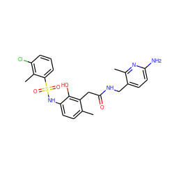 Cc1ccc(NS(=O)(=O)c2cccc(Cl)c2C)c(O)c1CC(=O)NCc1ccc(N)nc1C ZINC000028570416