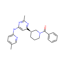 Cc1ccc(Nc2cc([C@@H]3CCCN(C(=O)c4ccccc4)C3)nc(C)n2)nc1 ZINC000221708360