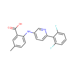 Cc1ccc(Nc2ccc(-c3c(F)cccc3F)nc2)c(C(=O)O)c1 ZINC000059023556