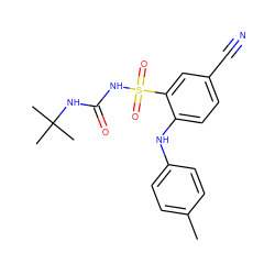 Cc1ccc(Nc2ccc(C#N)cc2S(=O)(=O)NC(=O)NC(C)(C)C)cc1 ZINC000096272697