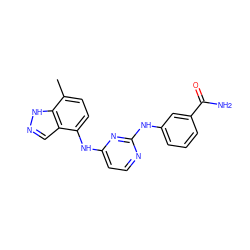 Cc1ccc(Nc2ccnc(Nc3cccc(C(N)=O)c3)n2)c2cn[nH]c12 ZINC000028950587