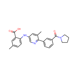 Cc1ccc(Nc2cnc(-c3cccc(C(=O)N4CCCC4)c3)c(C)c2)c(C(=O)O)c1 ZINC000113898606