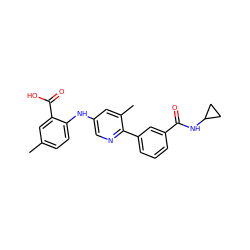 Cc1ccc(Nc2cnc(-c3cccc(C(=O)NC4CC4)c3)c(C)c2)c(C(=O)O)c1 ZINC000113898482