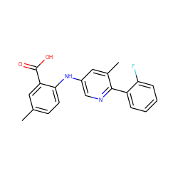 Cc1ccc(Nc2cnc(-c3ccccc3F)c(C)c2)c(C(=O)O)c1 ZINC000043203071