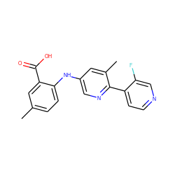 Cc1ccc(Nc2cnc(-c3ccncc3F)c(C)c2)c(C(=O)O)c1 ZINC000098180800