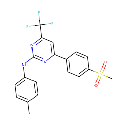 Cc1ccc(Nc2nc(-c3ccc(S(C)(=O)=O)cc3)cc(C(F)(F)F)n2)cc1 ZINC000043079722