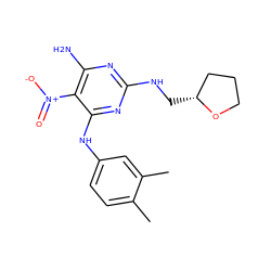 Cc1ccc(Nc2nc(NC[C@@H]3CCCO3)nc(N)c2[N+](=O)[O-])cc1C ZINC000005100914