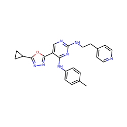 Cc1ccc(Nc2nc(NCCc3ccncc3)ncc2-c2nnc(C3CC3)o2)cc1 ZINC000045496232