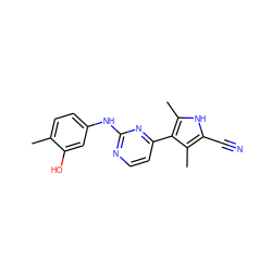 Cc1ccc(Nc2nccc(-c3c(C)[nH]c(C#N)c3C)n2)cc1O ZINC000014945952