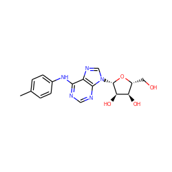 Cc1ccc(Nc2ncnc3c2ncn3[C@@H]2O[C@H](CO)[C@@H](O)[C@H]2O)cc1 ZINC000012405302