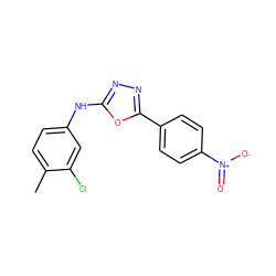 Cc1ccc(Nc2nnc(-c3ccc([N+](=O)[O-])cc3)o2)cc1Cl ZINC000066251730