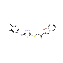 Cc1ccc(Nc2nnc(SCC(=O)c3cc4ccccc4o3)s2)cc1C ZINC000003221455