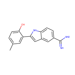 Cc1ccc(O)c(-c2cc3cc(C(=N)N)ccc3[nH]2)c1 ZINC000029483611