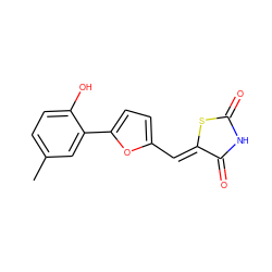 Cc1ccc(O)c(-c2ccc(/C=C3\SC(=O)NC3=O)o2)c1 ZINC000035787373