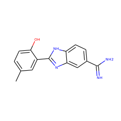 Cc1ccc(O)c(-c2nc3cc(C(=N)N)ccc3[nH]2)c1 ZINC000013863688